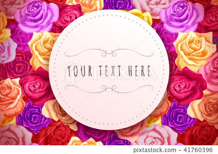 Beautiful bright colorful rosebuds with round place for text, lovely horizontal banner template 41760396