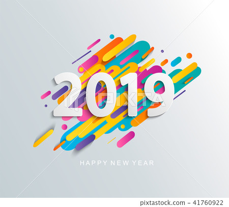 New Year 2019 card on modern motion background. 41760922