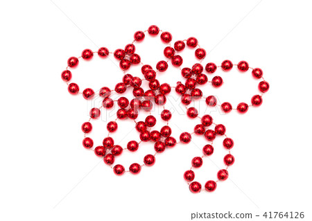 Festive red beads isolated on white background 41764126