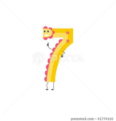 Number seven cute cartoon character for teaching children or birthday invitation. 41774320