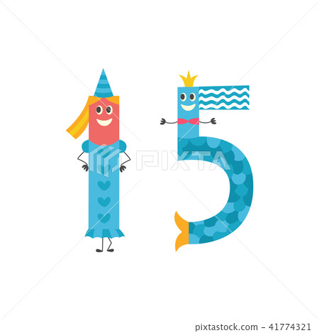 Number fifteen cartoon character for teaching children or birthday invitation - adorable number 1. 41774321