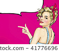 Pop Art smiling woman with finger pointing  41776696