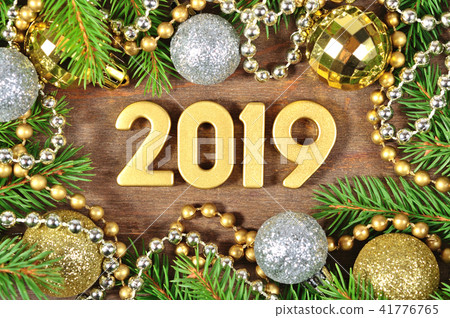 2019 year golden figures and Christmas decorations 2019 year golden figures and Christmas decorations 41776765