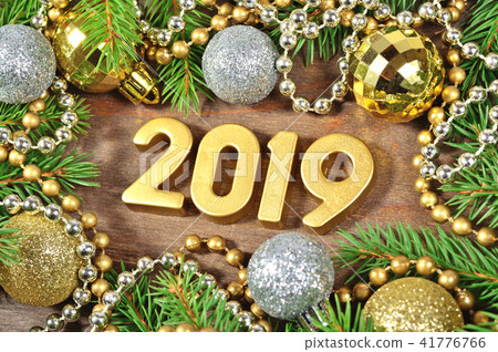 2019 year golden figures and Christmas decorations 2019 year golden figures and Christmas decorations 41776766