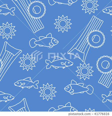 Pattern with fish, sun, inflatable mattress Pattern with fish, sun, inflatable mattress 41776816