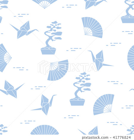 Pattern Bonsai trees, origami cranes, fans. 41776824