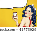 Smiling Pop Art woman with coffee cup. 41776929