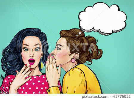 Pop art women gossip with thought bubble. Pop art women gossip with thought bubble. 41776931