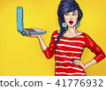 Surprised woman with laptop in the hand in comic s 41776932