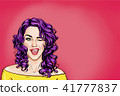 Winking pop art woman on pink background.  41777837