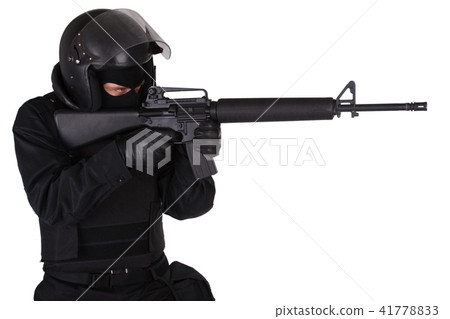 SWAT officer in black uniform SWAT officer in black uniform 41778833