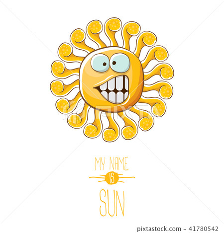 vector funky cartoon style summer sun character isolated on white background. My name is sun concept 41780542