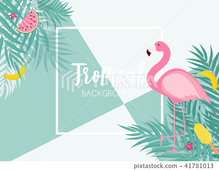 Cute Summer Abstract Frame Background with Pink Flamingo Vector Illustration 41781013