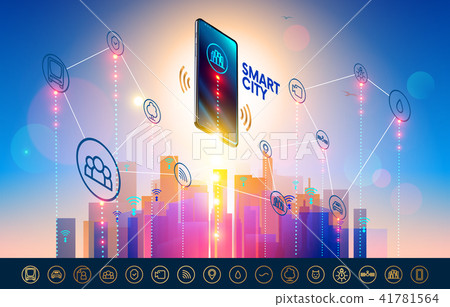 Smart city wireless communication network with... - Stock Illustration ...