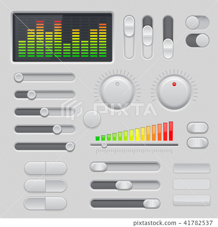 Gray interface buttons and sliders. 3d set of UI icons 41782537