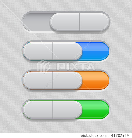 On and Off toggle switch buttons. Colored set of 3d oval slider icons On and Off toggle switch buttons. Colored set of 3d oval slider icons 41782569