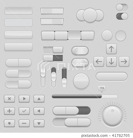 Gray interface buttons and sliders. 3d set of UI icons Gray interface buttons and sliders. 3d set of UI icons 41782705