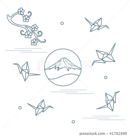 Branch of cherry blossoms, mount Fuji and origami Branch of cherry blossoms, mount Fuji and origami 41782899