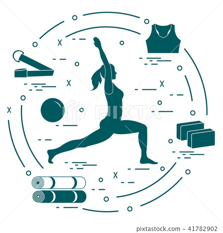 Silhouette of woman yoga pose and various goods Silhouette of woman yoga pose and various goods 41782902