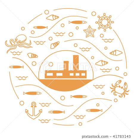 ship, octopus, fish, anchor, helm, waves, 41783143