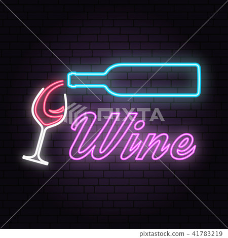 Retro neon wine sign on brick wall background. Retro neon wine sign on brick wall background. 41783219