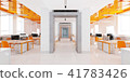 Perspective view of a color office interior with a row of white tables. 3d rendering. 41783426