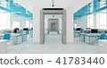Perspective view of a color office interior with a row of white tables. 3d rendering. 41783440
