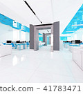 Perspective view of a color office interior with a row of white tables. 3d rendering. 41783471