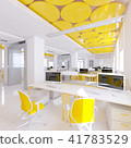 Perspective view of a color office interior with a row of white tables. 3d rendering. 41783529