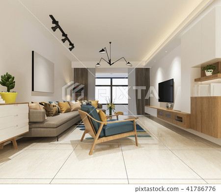 minimal and modern living room with cozy sofa 41786776