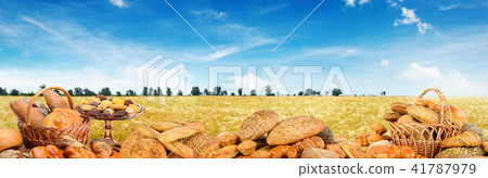 Panoramic photo freshly baked breads 41787979