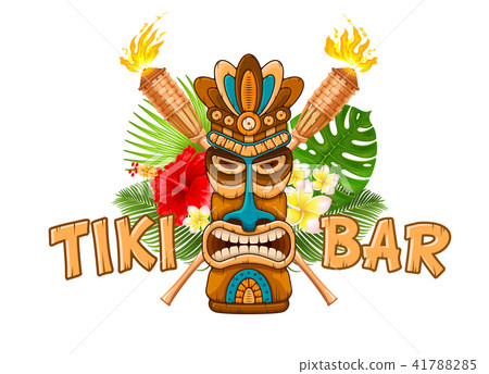 Wooden Tiki mask and signboard of bar Wooden Tiki mask and signboard of bar 41788285