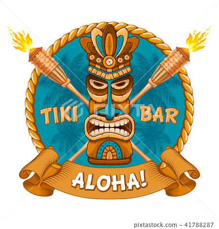 Wooden Tiki mask and signboard of bar Wooden Tiki mask and signboard of bar 41788287