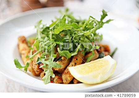 Crispy Fried Calamari coating with aromatic herbs. Crispy Fried Calamari coating with aromatic herbs. 41789059