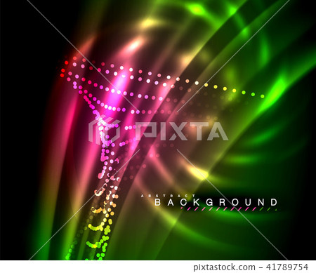 Neon glowing techno lines, hi-tech futuristic abstract background template with square shapes Neon glowing techno lines, hi-tech futuristic abstract background template with square shapes 41789754