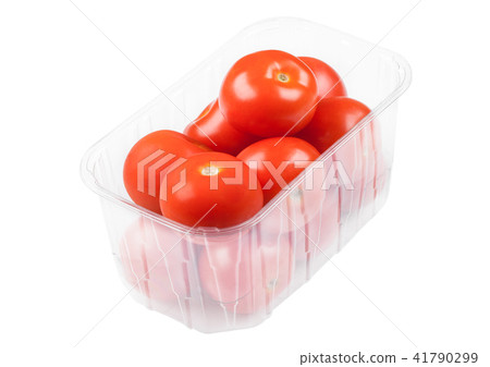 Plastic tray with fresh organic raw tomatoes Plastic tray with fresh organic raw tomatoes 41790299