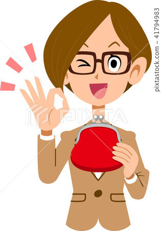 A woman in a suit showing a sign of OK with a wallet A woman in a suit showing a sign of OK with a wallet 41794983