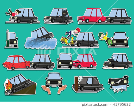 Car of accident on the road. Funny cute flat Car of accident on the road. Funny cute flat 41795622