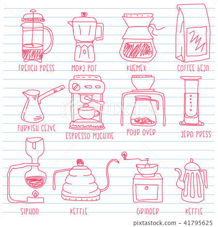 Icons for making coffee in hand drawn concept. 41795625