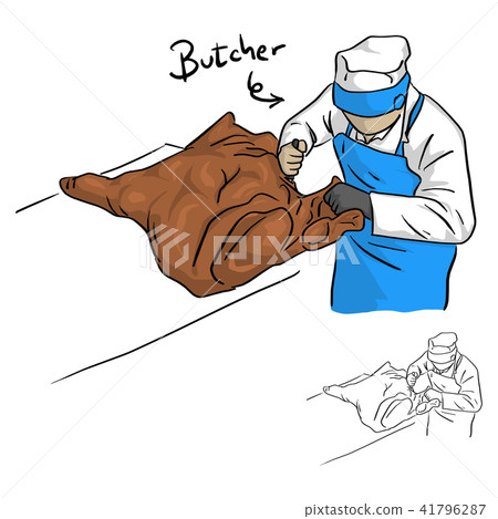 male butcher working with big pork vector 41796287