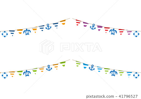 Illustration Material: White background Triangle Flag of Summer Image · Party Flag | Summer Icons · Turtle, Anchor · Floating Ring | Horizontal Position 41796527