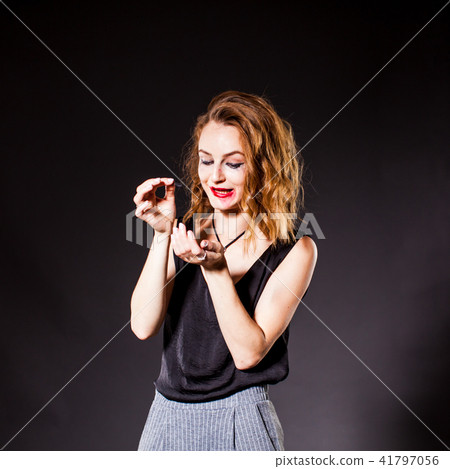 Photo-portrait of drunk woman with spoiled make-up and hairdo. 41797056