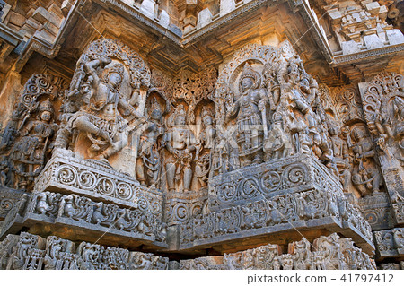 Sculptures west side walls Hoysaleshwara temple 41797412
