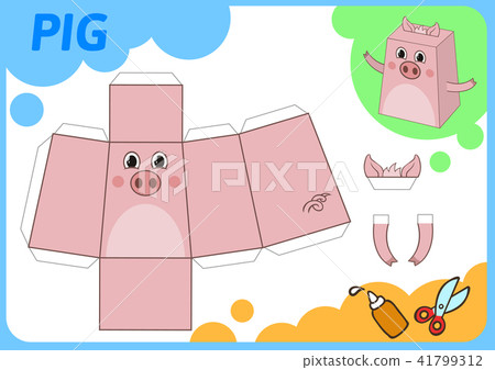 Funny Pig paper model. Small home craft project, DIY paper game. Cut out, fold and glue. Cutouts for Funny Pig paper model. Small home craft project, DIY paper game. Cut out, fold and glue. Cutouts for 41799312
