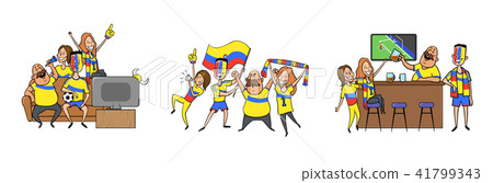 National football team supporters cheering at home, in the bar together. Set of football fans with National football team supporters cheering at home, in the bar together. Set of football fans with 41799343