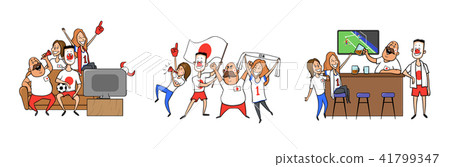 National football team supporters cheering at home, in the bar together. Set of football fans with National football team supporters cheering at home, in the bar together. Set of football fans with 41799347