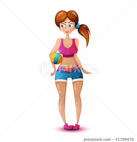Cute beautiful girl play volleyball. Cute beautiful girl play volleyball. 41799470