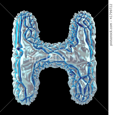 Capital latin letter H made of crumpled silver and blue foil isolated on black background. 3d 41799722