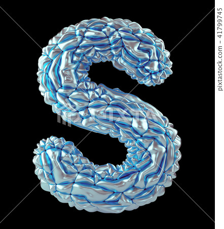 Capital latin letter S made of crumpled silver and blue foil isolated on black background. 3d 41799745