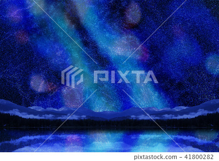 Starry sky with sparkling summer reflected on the Milky Way and the lake of Tanabata 41800282